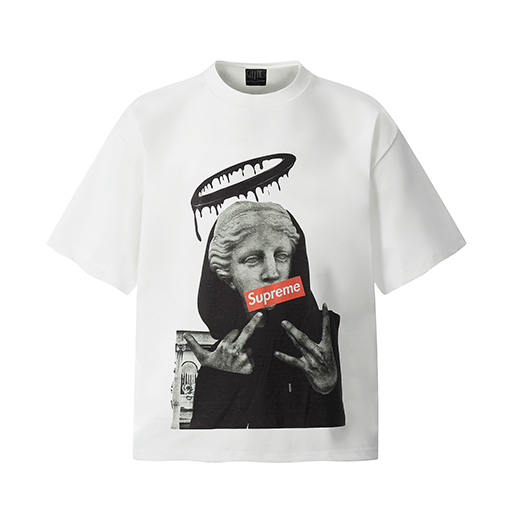 セント マイケルコピー彫刻顔ポートレートヴィンテージウォッシュヴィンテージ半袖Tシャツ