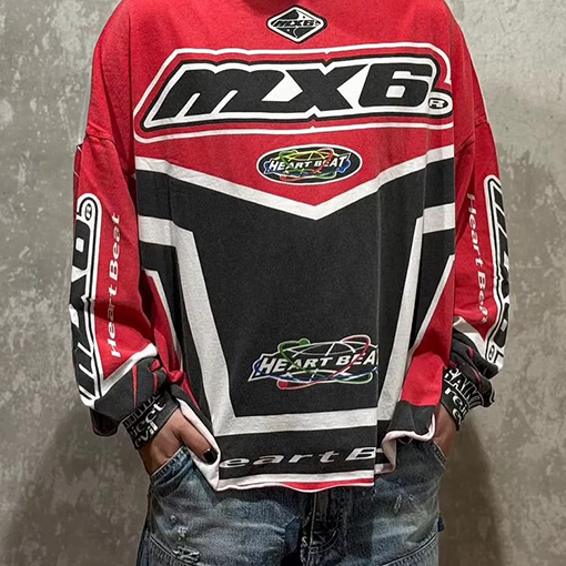 セント マイケル2025SS MX6 L/S TEレーシングスタイルクラックウォッシュヴィンテージ長袖Tシャツ