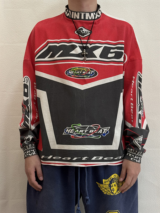 セント マイケル2025SS MX6 L/S TEレーシングスタイルクラックウォッシュヴィンテージ長袖Tシャツ