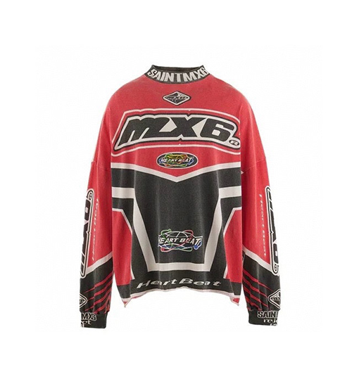 セント マイケル2025SS MX6 L/S TEレーシングスタイルクラックウォッシュヴィンテージ長袖Tシャツ