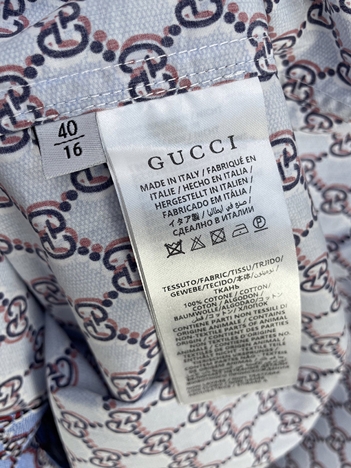 グッチシルクの長袖ラペルシャツ