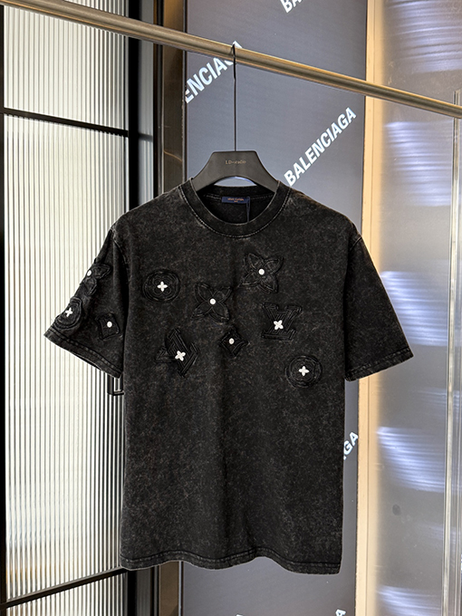 ルイヴィトンロゴパッチ刺繍半袖シャツ