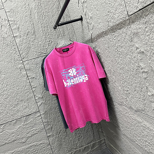 バレンシアガスノーフレーク古いウォッシュレトロなラウンドネック半袖シャツ