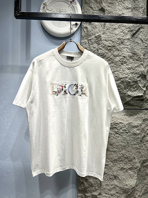 ディオール刺繍花柄半袖Tシャツ