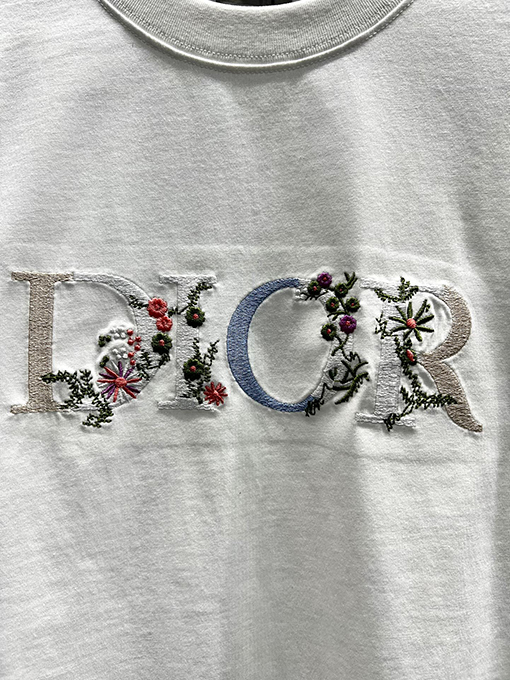 ディオール刺繍花柄半袖Tシャツ
