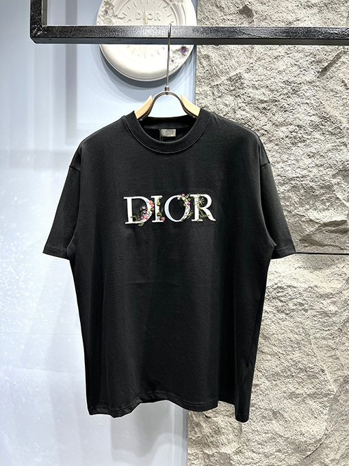 ディオール刺繍花柄半袖Tシャツ