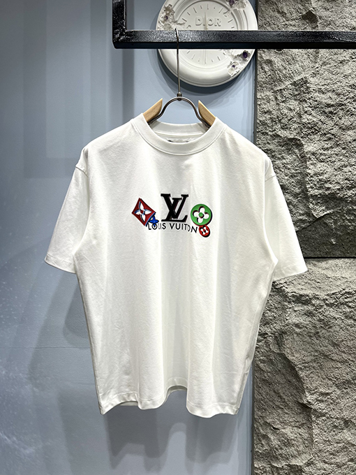 ルイヴィトン新しいプリントロゴ半袖Tシャツ