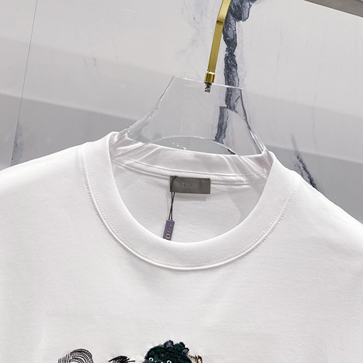 ディオール CDアルファベット漫画小さな恐竜刺繍公式半袖Tシャツ