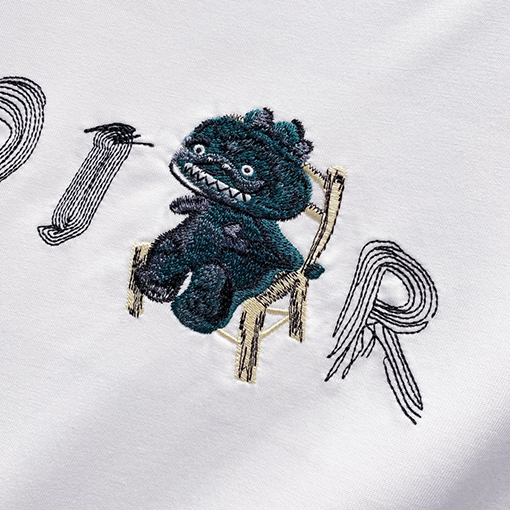ディオール CDアルファベット漫画小さな恐竜刺繍公式半袖Tシャツ