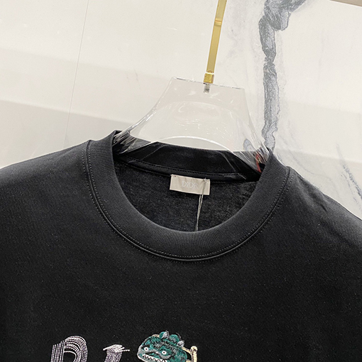 ディオール CDアルファベット漫画小さな恐竜刺繍公式半袖Tシャツ