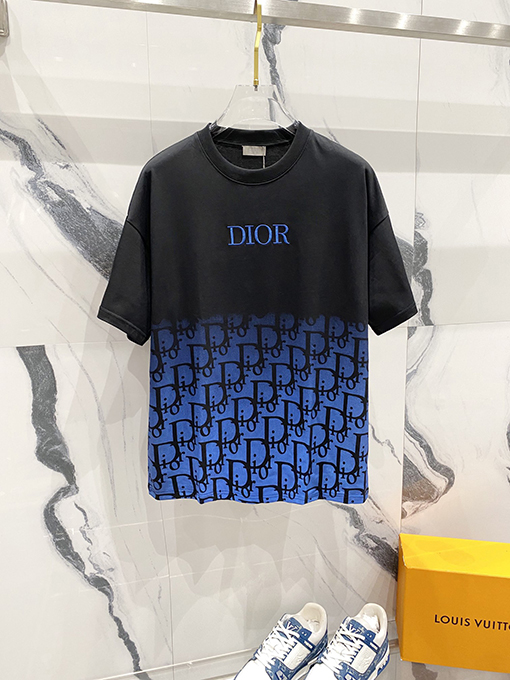 ディオール刺繍CDアルファベットロゴヴィンテージグラデーションプリント半袖Tシャツ