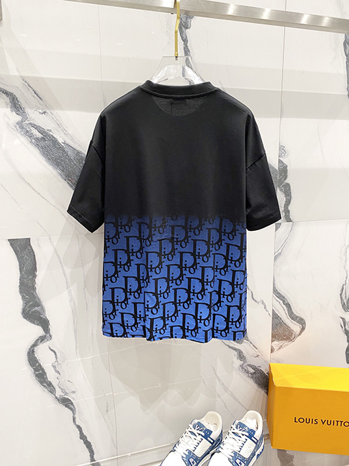 ディオール刺繍CDアルファベットロゴヴィンテージグラデーションプリント半袖Tシャツ