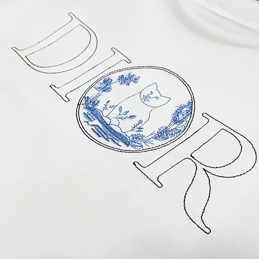 ディオール25ss新しいブティック刺繍文字ロゴ半袖ラウンドネックTシャツ