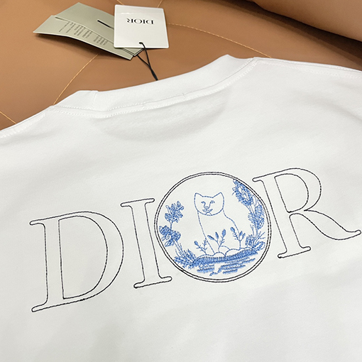 ディオール25ss新しいブティック刺繍文字ロゴ半袖ラウンドネックTシャツ