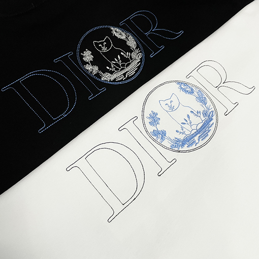ディオール25ss新しいブティック刺繍文字ロゴ半袖ラウンドネックTシャツ