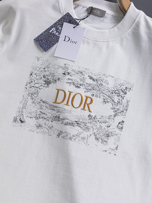 ディオールコピー25ss胸の花のアルファベットロゴ半袖Tシャツ