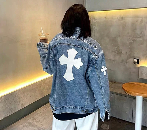 クロムハーツサンスクリット刺繍クロスレザーデニムジャケット