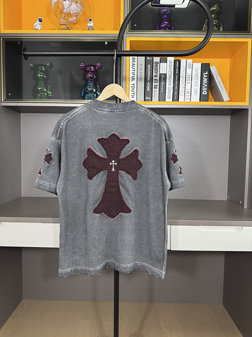 クロムハーツコピー新しい十字布いスプレー半袖Tシャツ