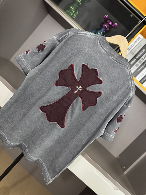 クロムハーツコピー新しい十字布いスプレー半袖Tシャツ