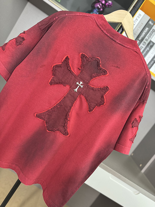 クロムハーツコピー新しい十字布いスプレー半袖Tシャツ