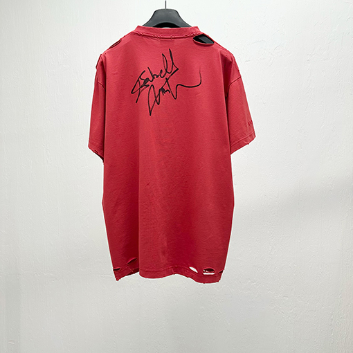 バレンシアガコピーイメージ大使の穴が開いた半袖Tシャツ