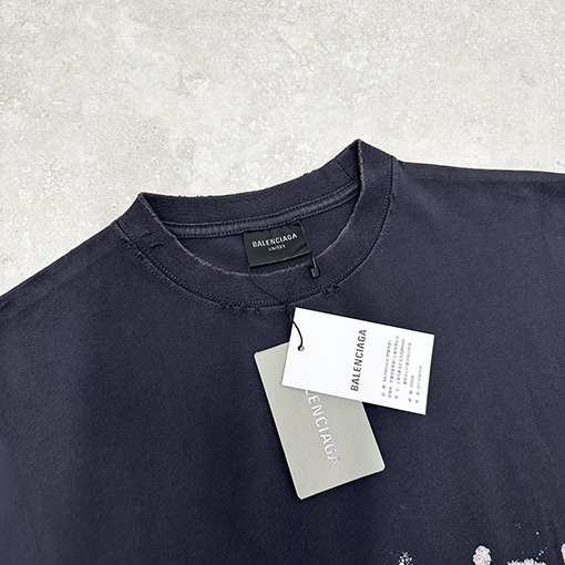 バレンシアガスーパーコピープリント破れ半袖Tシャツ