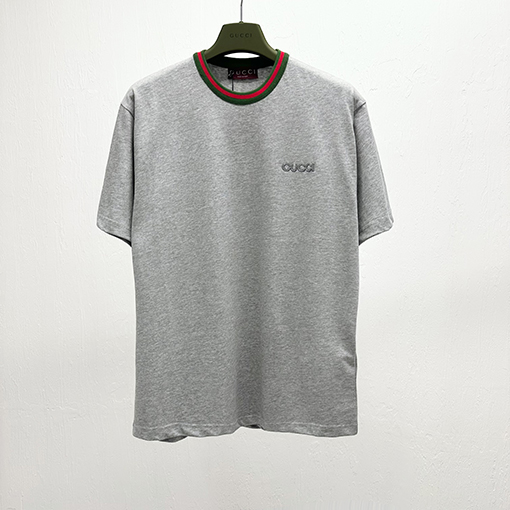 グッチコントラストリブパッチ刺繍半袖Tシャツ