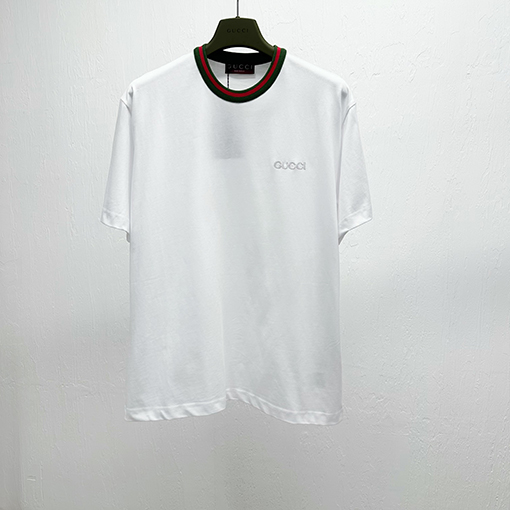 グッチコントラストリブパッチ刺繍半袖Tシャツ