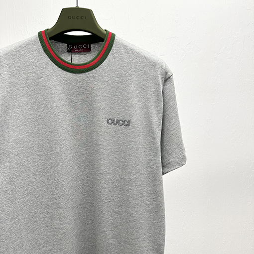 グッチコントラストリブパッチ刺繍半袖Tシャツ