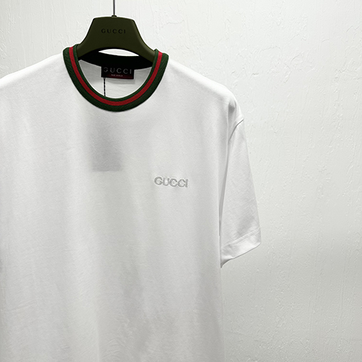グッチコントラストリブパッチ刺繍半袖Tシャツ
