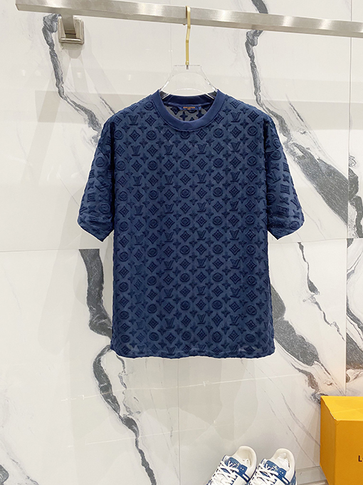 ルイヴィトンロゴダークジャカードロゴ半袖Tシャツ