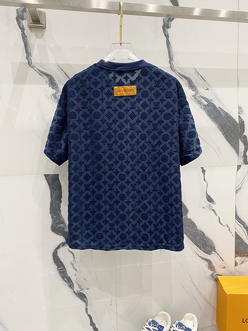 ルイヴィトンロゴダークジャカードロゴ半袖Tシャツ