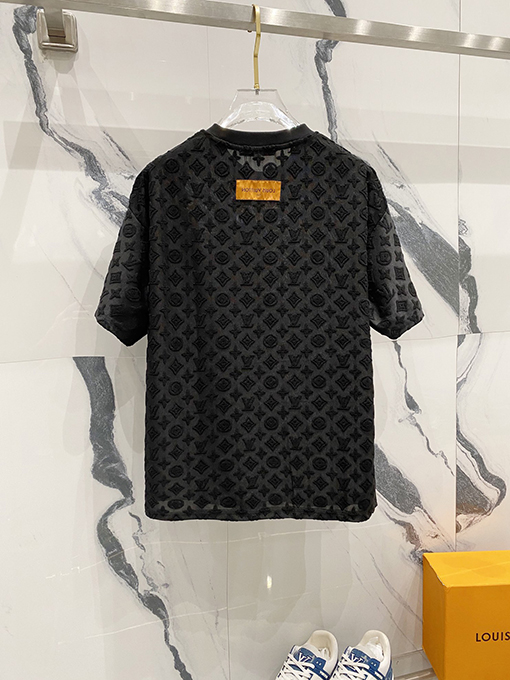 ルイヴィトンロゴダークジャカードロゴ半袖Tシャツ