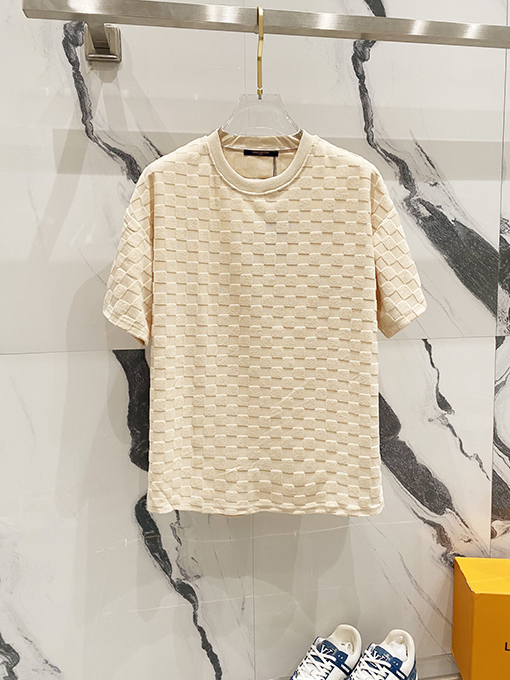 ルイヴィトンスーパーコピーチェック柄の刺繍入りタオルロゴ半袖Tシャツ