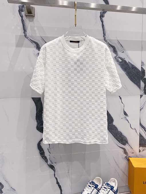 ルイヴィトンスーパーコピーチェック柄の刺繍入りタオルロゴ半袖Tシャツ