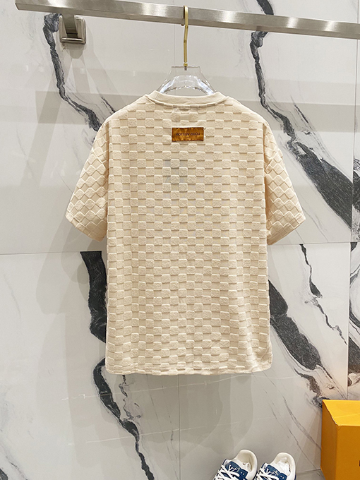 ルイヴィトンスーパーコピーチェック柄の刺繍入りタオルロゴ半袖Tシャツ