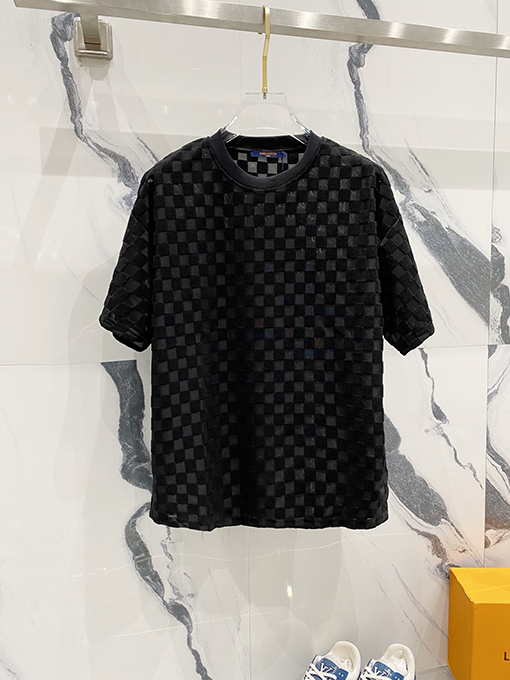 ルイヴィトンスーパーコピーチェック柄の刺繍入りタオルロゴ半袖Tシャツ