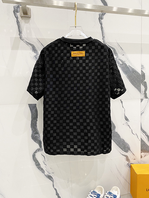 ルイヴィトンスーパーコピーチェック柄の刺繍入りタオルロゴ半袖Tシャツ