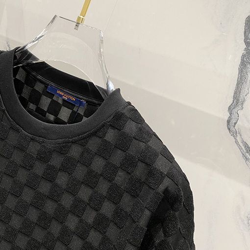 ルイヴィトンスーパーコピーチェック柄の刺繍入りタオルロゴ半袖Tシャツ