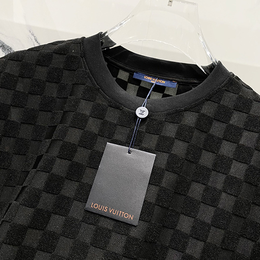 ルイヴィトンスーパーコピーチェック柄の刺繍入りタオルロゴ半袖Tシャツ