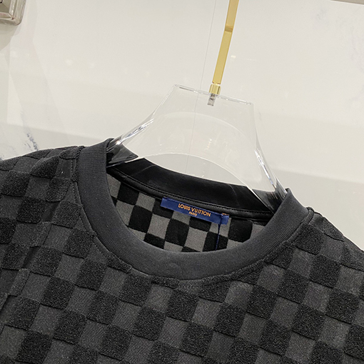 ルイヴィトンスーパーコピーチェック柄の刺繍入りタオルロゴ半袖Tシャツ