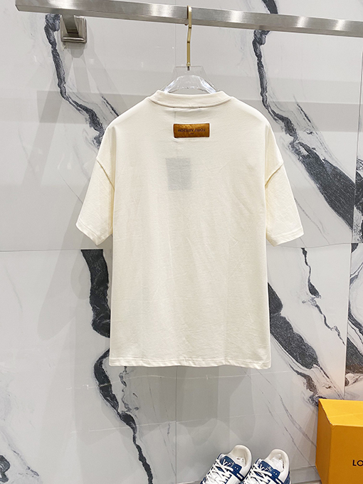 ルイヴィトンチェック柄ポケットアルファベットロゴデザインロゴ半袖Tシャツ