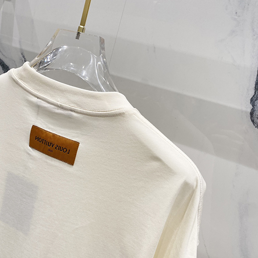 ルイヴィトンチェック柄ポケットアルファベットロゴデザインロゴ半袖Tシャツ