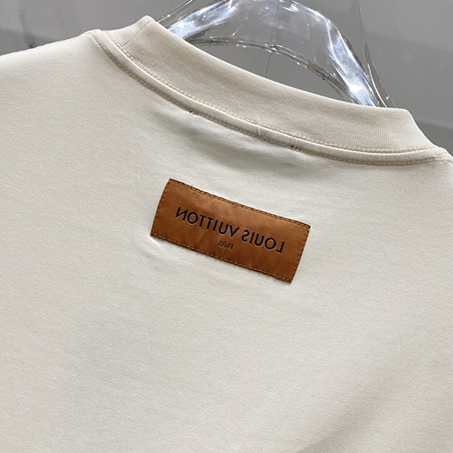 ルイヴィトンチェック柄ポケットアルファベットロゴデザインロゴ半袖Tシャツ