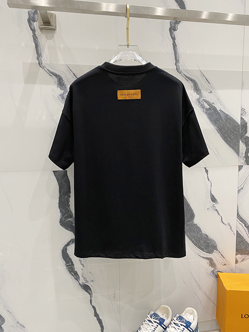 ルイヴィトンチェック柄ポケットアルファベットロゴデザインロゴ半袖Tシャツ