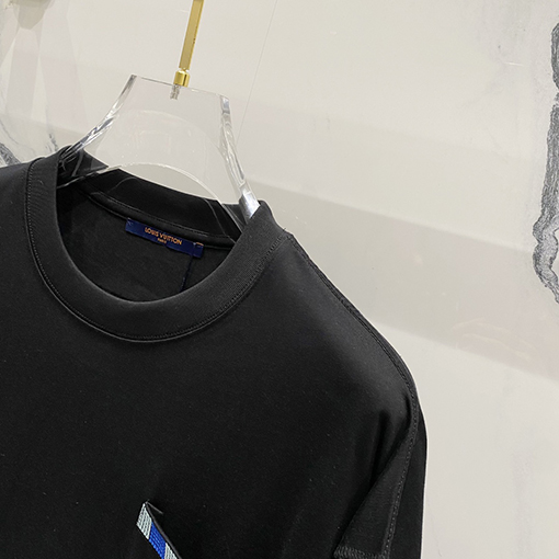 ルイヴィトンチェック柄ポケットアルファベットロゴデザインロゴ半袖Tシャツ