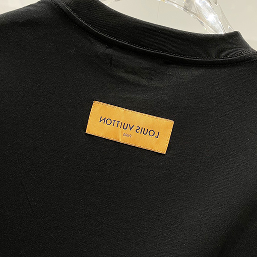 ルイヴィトンチェック柄ポケットアルファベットロゴデザインロゴ半袖Tシャツ