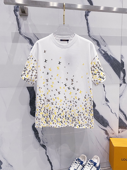 ルイヴィトンフルサイズの小さな文字LV英語プリントロゴロゴ半袖Tシャツ