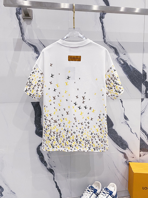 ルイヴィトンフルサイズの小さな文字LV英語プリントロゴロゴ半袖Tシャツ