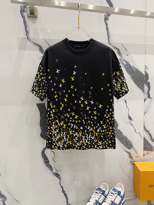 ルイヴィトンフルサイズの小さな文字LV英語プリントロゴロゴ半袖Tシャツ